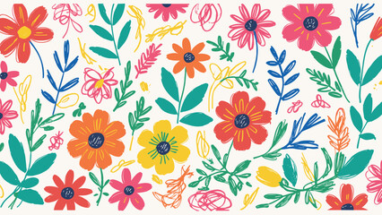 Hand drawn illustration wallpaper background design of plants and flowers