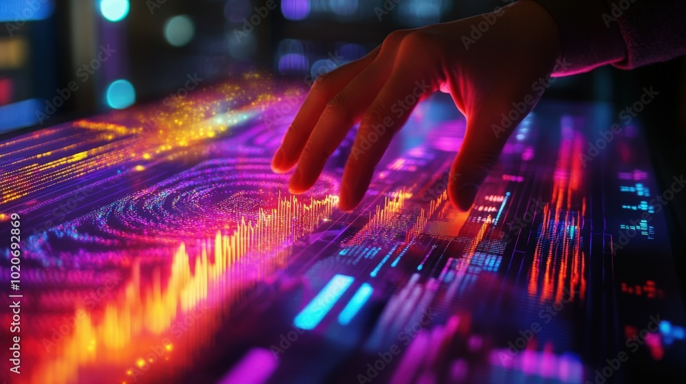 Poster futuristic digital interface with glowing data visualization