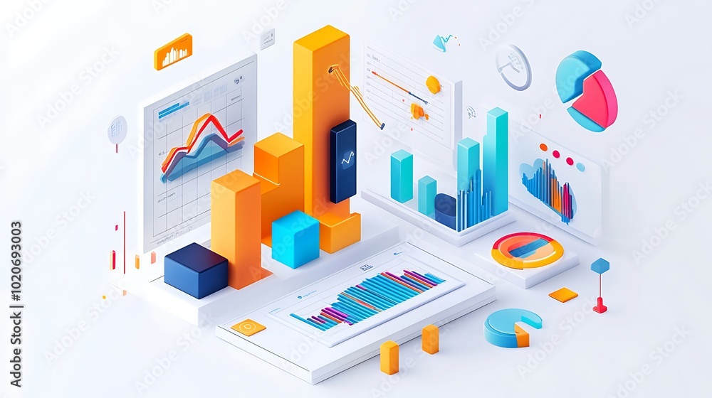 Aufkleber isometric 3d graphic representation of data analytics and charts