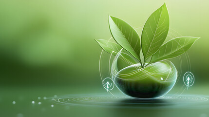 Abstract representation of growth in the green economy, with organic lines and geometric shapes forming leaves and energy symbols.