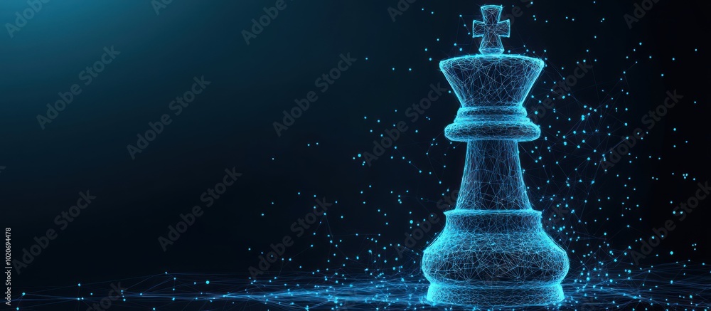 Poster chess rook. low poly wire frame illustration. lines and dots. rgb color mode. chess game