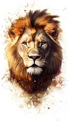An illustration of a majestic lion with its golden mane, on a white background
