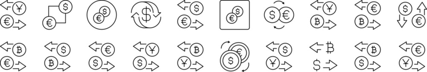 Currency Exchange Related Image Collection. Editable Stroke. Perfect for Infographics, Articles, Books, Flyers, Banners