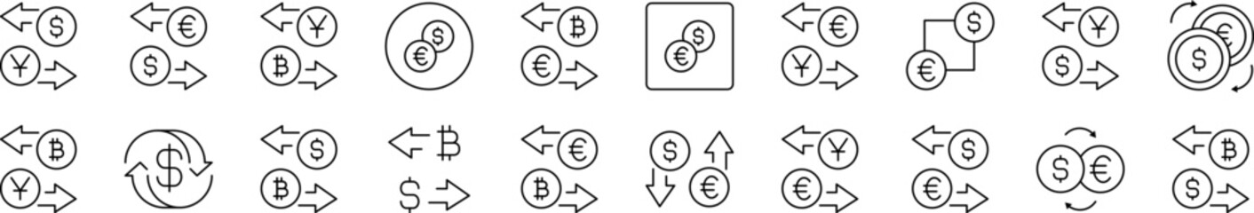Currency Exchange Outline Image Collection. Editable Stroke. Perfect for Infographics, Articles, Books, Flyers, Banners