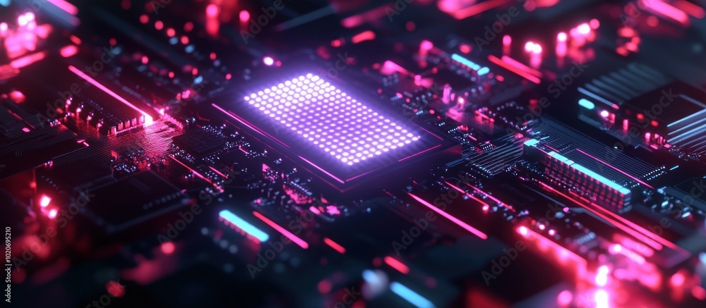 Poster ai background. abstract ai chip hologram on circuit board tech bg. artificial intelligence isometric