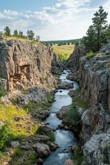 Scenic mountain stream flowing through rocky canyon