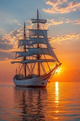 Majestic sailing ship at sunset