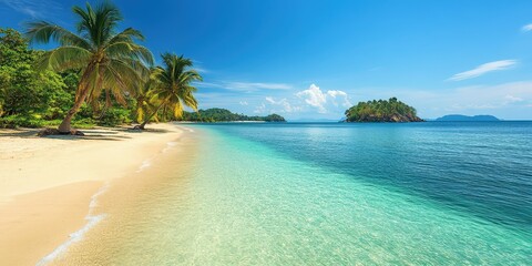 Fototapeta premium Tropical beach paradise with palm trees and turquoise waters