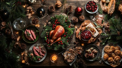 Christmas feast with roast turkey and festive sides