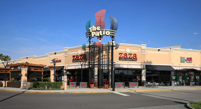 The Patio at Waterford Lakes Town Center Shopping Mall in Orlando, Florida, a large open air mall with many dining opportunities. 