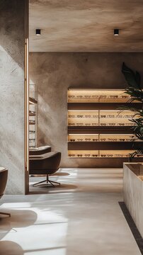 A modern interior showcasing a minimalist design with natural light and stylish furnishings, creating a cozy and inviting atmosphere.