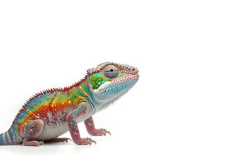 Naklejka premium Studio photo of brightly colored chameleon on white background