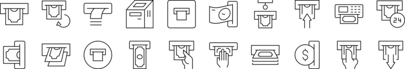 Cash Money Related Line Icon Collection. Editable Stroke. Perfect for Infographics, Articles, Books, Flyers, Banners