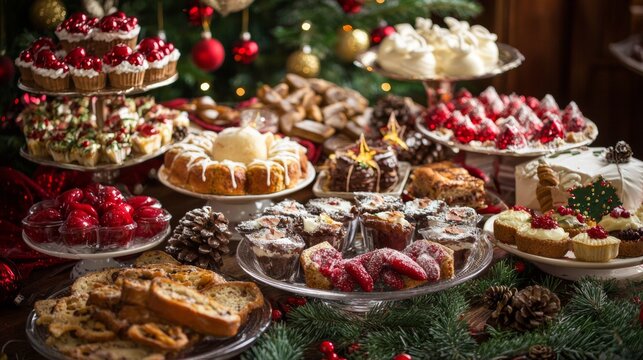 Christmas dessert buffet with a variety of holiday treats