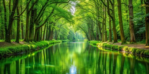 Forest canal landscape with green water
