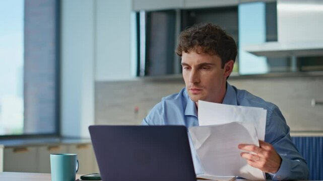 Overjoyed businessman throwing papers rejoicing business success closeup. 