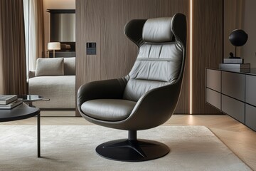 Modern Swivel Leather Armchair in a Minimalist Interior