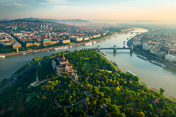 Naklejka premium A bird's-eye view of Budapest landscape photo.