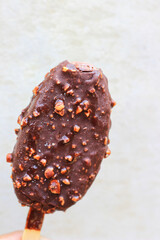 Chocolate and Almond ice cream isolated on white background