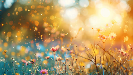 Fototapeta premium A Sun-Drenched Summer Morning Filled With Vibrant Flowers Dancing in a Gentle Breeze, Creating a Serene Atmosphere of Warmth and Tranquility