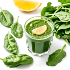 Fototapeta premium Green spinach smoothie with lemon. Detox, healthy diet. Vegetable drink.