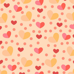 Red love heart seamless pattern illustration. Cute romantic pink hearts background print. Valentine's day holiday backdrop texture, romantic wedding design.