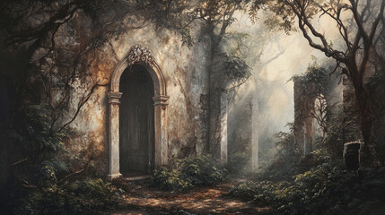 Fototapeta premium a painting of a house with a tree in the background