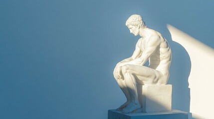Contemplative male statue against blue sky