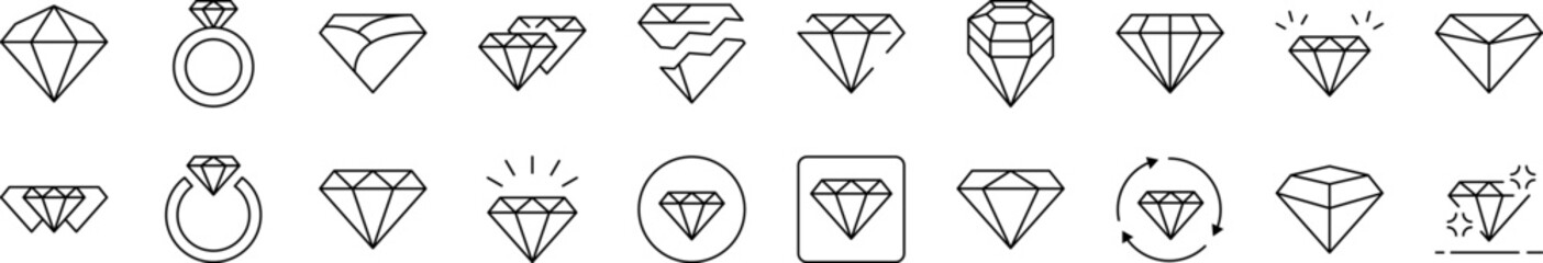 Diamond Related Image Collection. Editable Stroke. Perfect for Infographics, Articles, Books, Flyers, Banners