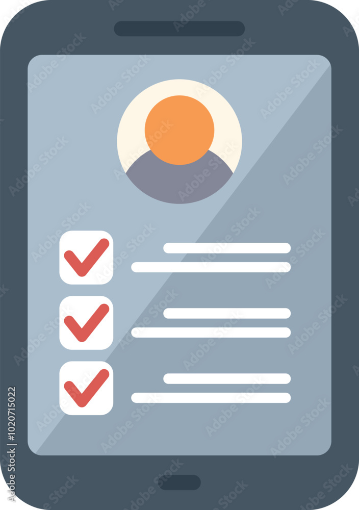 Poster modern smartphone displaying completed checklist with user profile icon, symbolizing task management