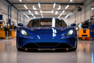 Obraz premium sleek blue sports car in modern garage