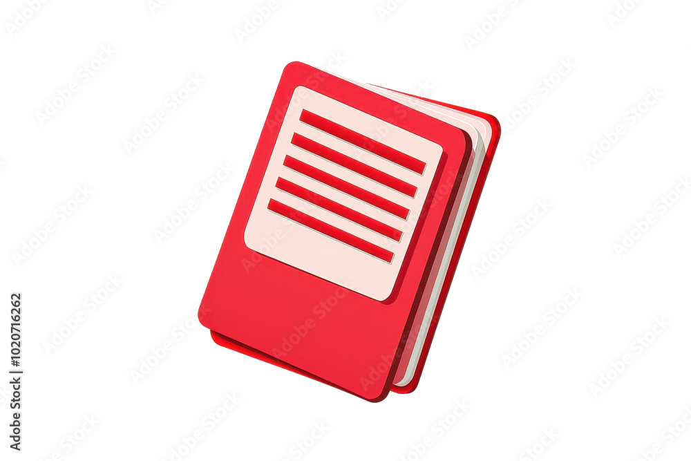 Poster red spiral notebook icon with lined page design, isolated on a transparent background. perfect for e