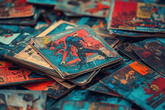 A stack of old vintage comics