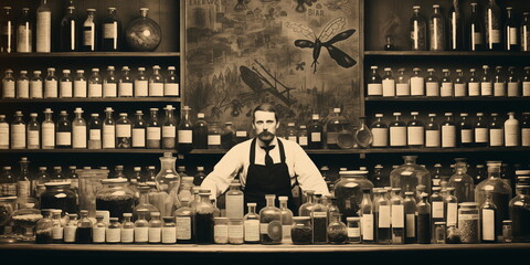 Pharmacy full of raw drugs. Early days.

