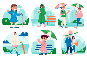 Fototapeta premium Cheerful Characters on a Rainy Day