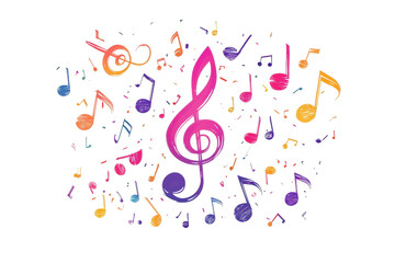 Colorful music notes and symbols in a creative swirl, representing melody, rhythm, and harmony, perfect for musical and artistic themes.