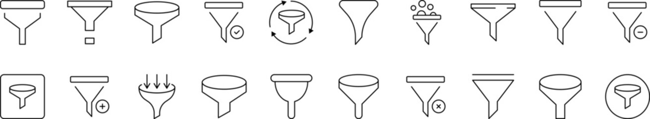 Funnel Line Icon Collection. Editable Stroke. Perfect for Infographics, Articles, Books, Flyers, Banners