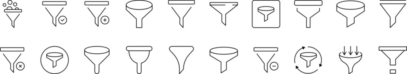 Funnel Related Image Collection. Editable Stroke. Perfect for Infographics, Articles, Books, Flyers, Banners