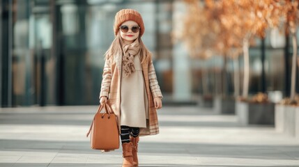 Fototapeta premium Stylish Little Girl in Autumn Outfit