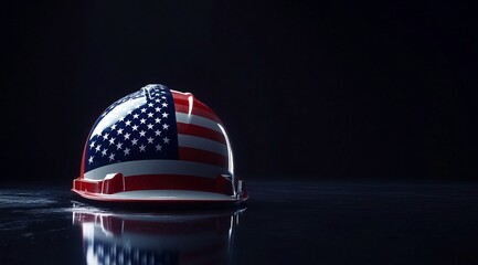 Safety helmet featuring the American flag, symbolizing the Labor Day theme. Space for text or graphics. Perfect for banners, cards, or posters.	 