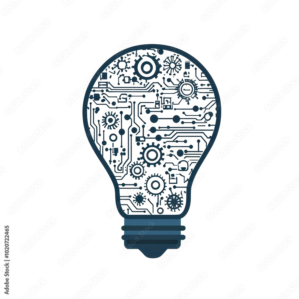 Poster Digital illustration of a lightbulb with circuit patterns symbolizing innovation, technology, and creativity in a modern technological world.