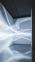 Abstract light projection creating ethereal patterns on a wall, enhancing modern interior design with dynamic visual art.