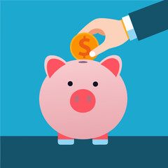 Piggy Bank with Coin - Savings and Finance Concept Illustration