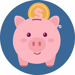 Piggy Bank with Coin - Savings and Finance Concept Illustration