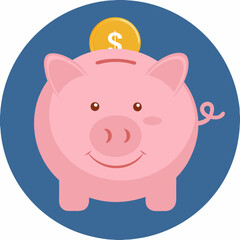 Piggy Bank with Coin - Savings and Finance Concept Illustration