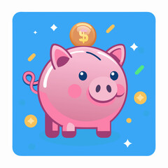 Piggy Bank with Coin - Savings and Finance Concept Illustration