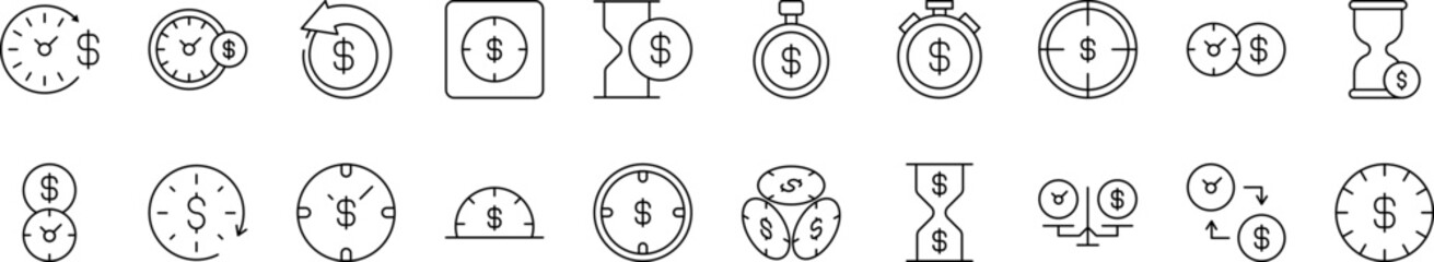 Dollar and Money Related Line Icon Collection. Editable Stroke. Perfect for Infographics, Articles, Books, Flyers, Banners