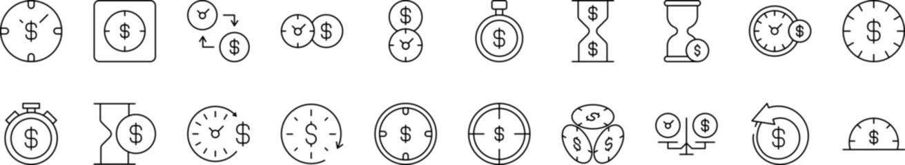 Dollar and Money Related Image Collection. Editable Stroke. Perfect for Infographics, Articles, Books, Flyers, Banners