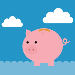 Piggy Bank with Coin - Savings and Finance Concept Illustration