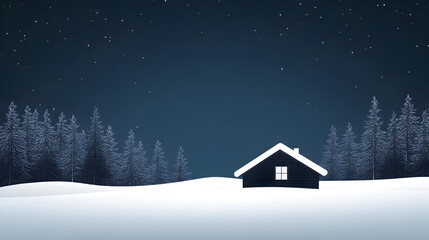 An illustration of a cozy cabin in the woods during winter. Winter retreat.


